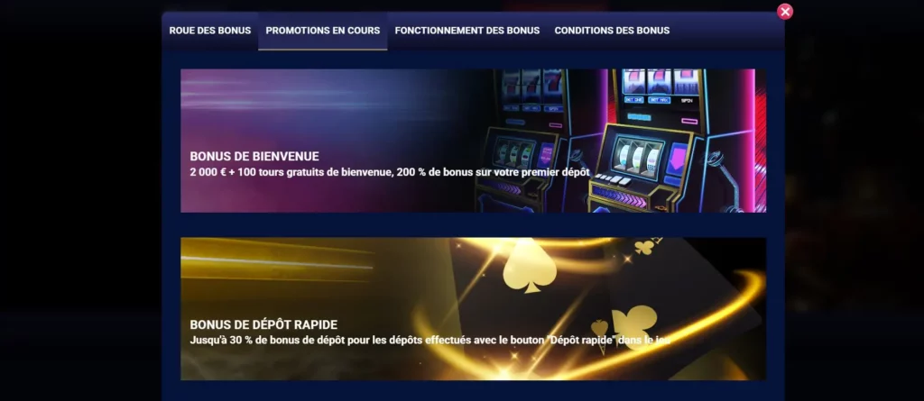 Bonus, promotions et récompenses
